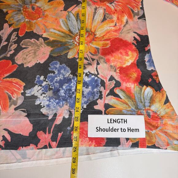 Soft Surroundings Womens 1X Orange Floral Boho V Neck Pullover Tunic Sweater Top - Picture 5 of 8